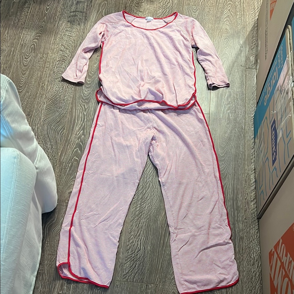 LAKE pajamas Pima long sleeved red and white stripe set